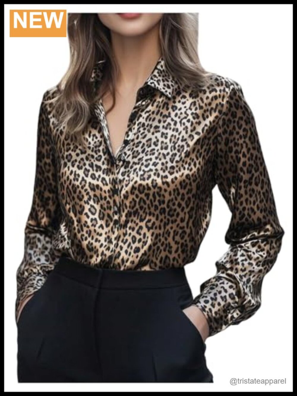 Leopard Print Long Sleeve Button Down Shirt for Women Office Wear